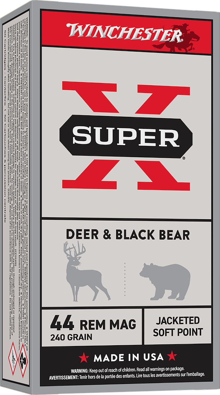 Winchester USA Pistol Ammunition Q4240, 44 Remington Mag, Jacketed Soft Point (SP), 240 GR, 1180 fps, 50 Rd/bx