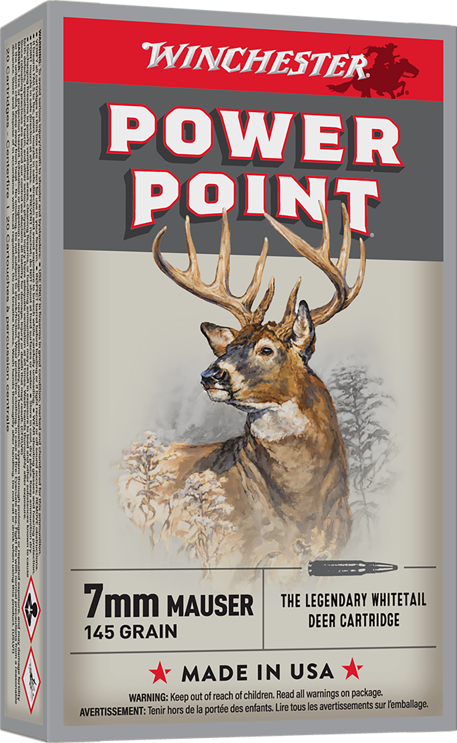 Winchester Super-X Rifle Ammunition X7MM1, 7 MM X 57 MM Mauser, Power-Point, 145 GR, 2660 fps, 20 Rd/bx