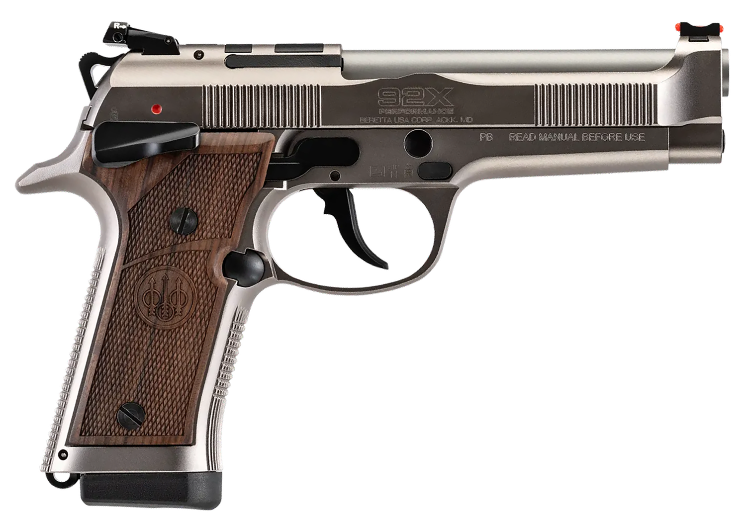 Beretta 92X Performance Defensive Optic Ready Pistol SPEC0746A15, 9mm, 4.9in, Hogue Walnut Grip, Nistan Alloy Finish, 15 Rds