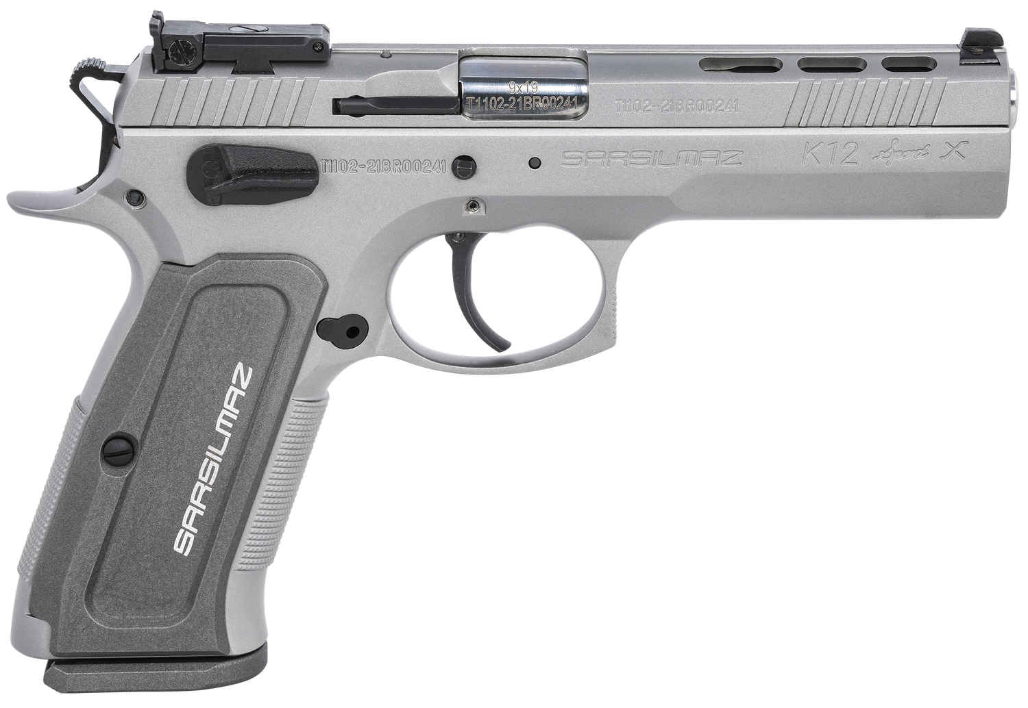 SAR USA K12 Sport X Pistol K12STSPX, 9mm Luger, 4.70in, Serrated/Ported Slide & Gray Polymer Grips, Matte Stainless Finish, 17 Rds