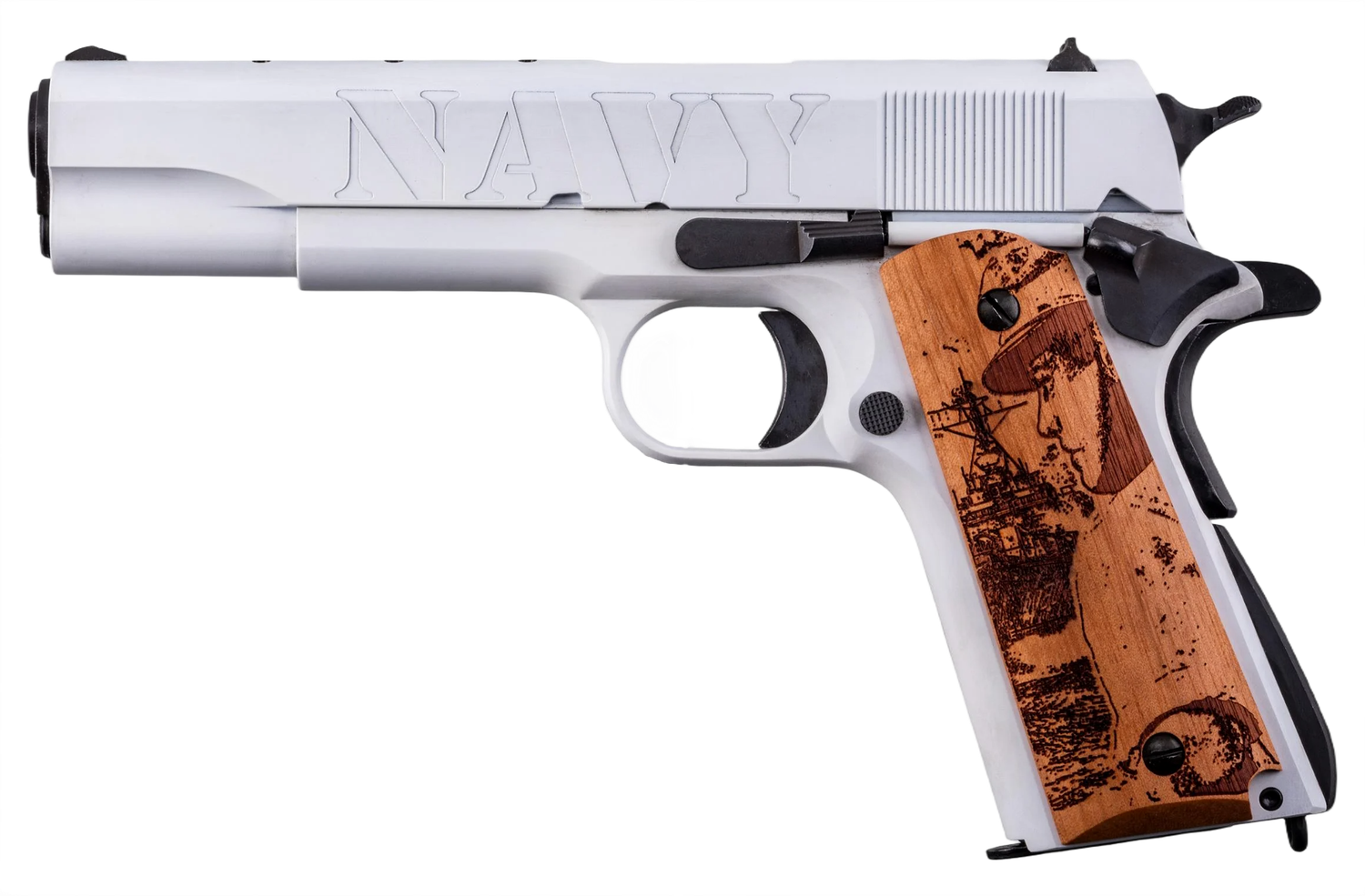 Auto-Ordnance Corp 1911A1 Pistol 1911BKOC16, 45 ACP, 5in, Custom Engraved Hardwood Grips, 7 Rds