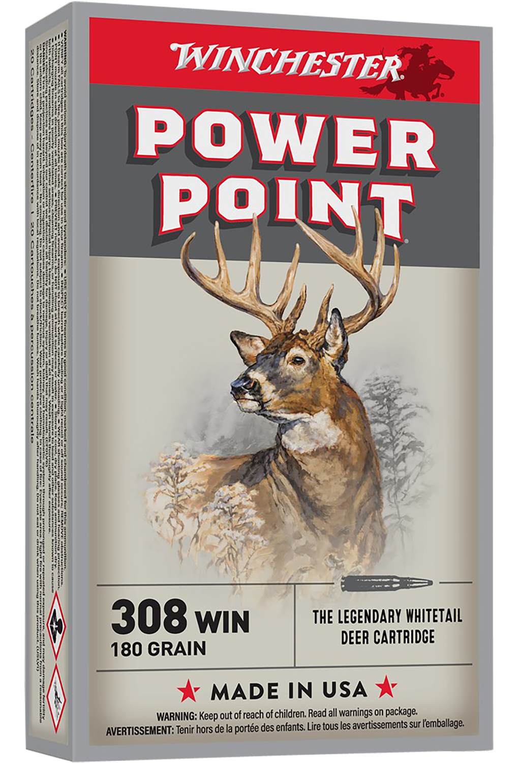 Winchester Super-X Rifle Ammunition X3086, 308 Winchester, Power-Point, 180 GR, 2620 fps, 20 Rd/bx