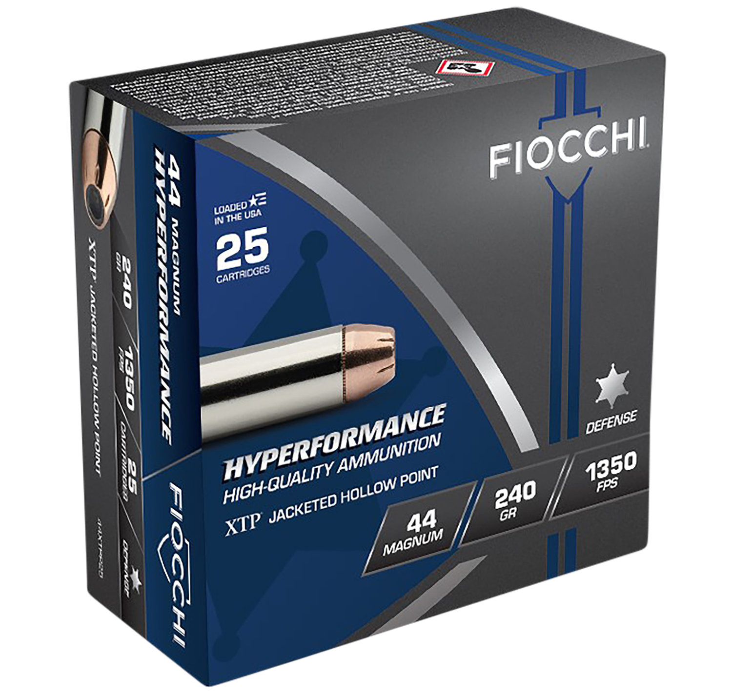 Fiocchi Extrema Handgun Ammunition 44XTP25, 44 Remington Mag, XTP Hollow Point (HP), 240 GR, 1350 fps, 25 Rd/bx