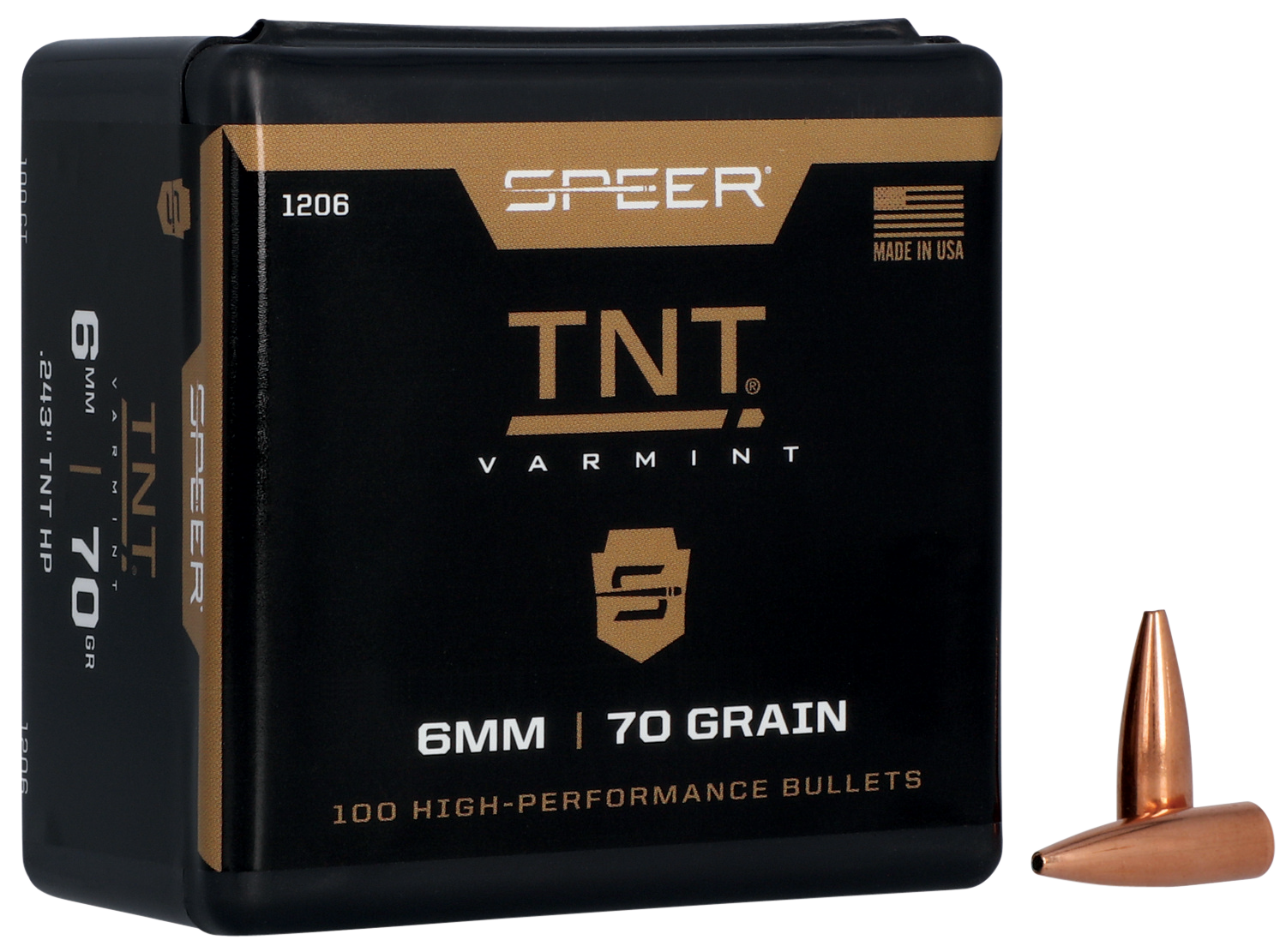 Speer 6MM Caliber 70 Grain TNT Hollow Point 100/Box (1206), Not Loaded