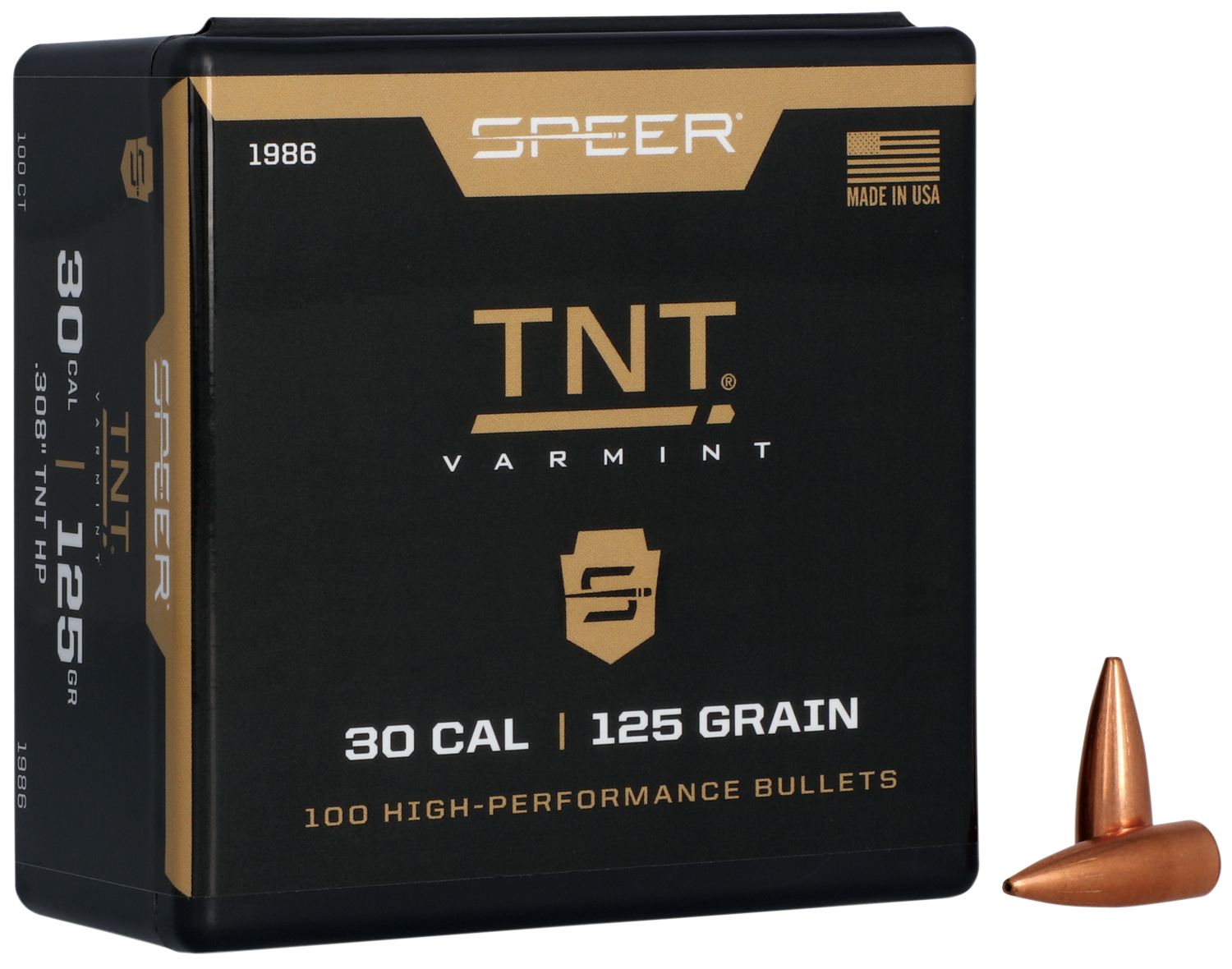 Speer 30 Caliber 125 Grain TNT Hollow Point 100/Box (1986), Not Loaded