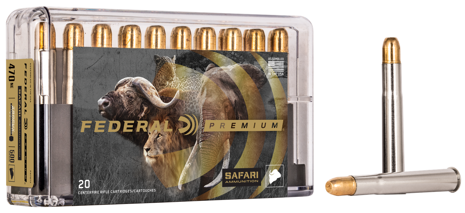 Federal Premium Cape-Shok Rifle Ammunition P470T2, 470 Nitro Express, Trophy Bonded Sledgehammer, 500 GR, 2150 fps, 20 Rd/bx