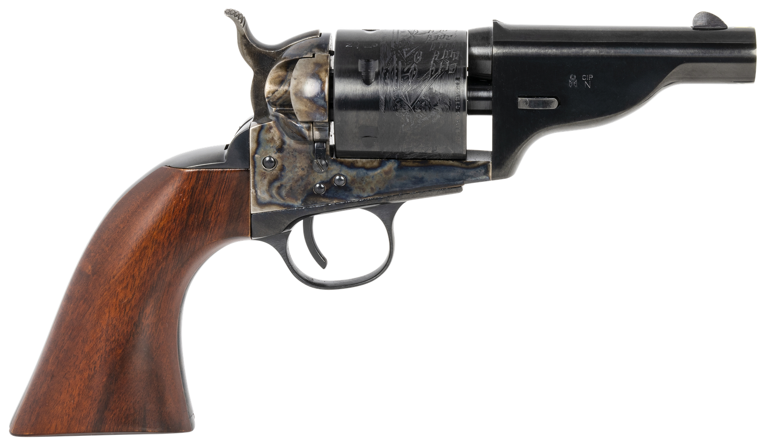 Taylors The Hickok Open-Top Army Revolver 550957, 45 Colt, 3.50", Walnut Grips, Color Case Hardened Finish, 6 Rds