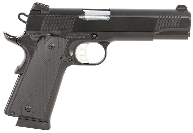 Tisas 1911 Duty Pistol 10100528, 45 ACP, 5in, Black Overmolded, Black Cerakote Finish, 8 Rds