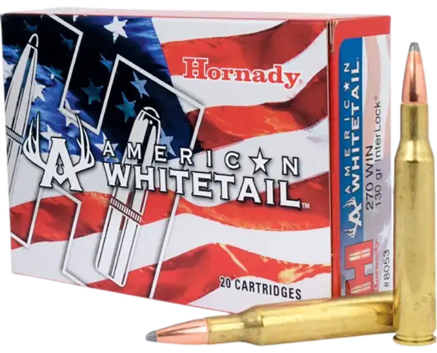 Hornady American Whitetail Rifle Ammunition 8053, 270 Winchester, Soft Point (SP), 130 GR, 3060 fps, 20 Rd/bx