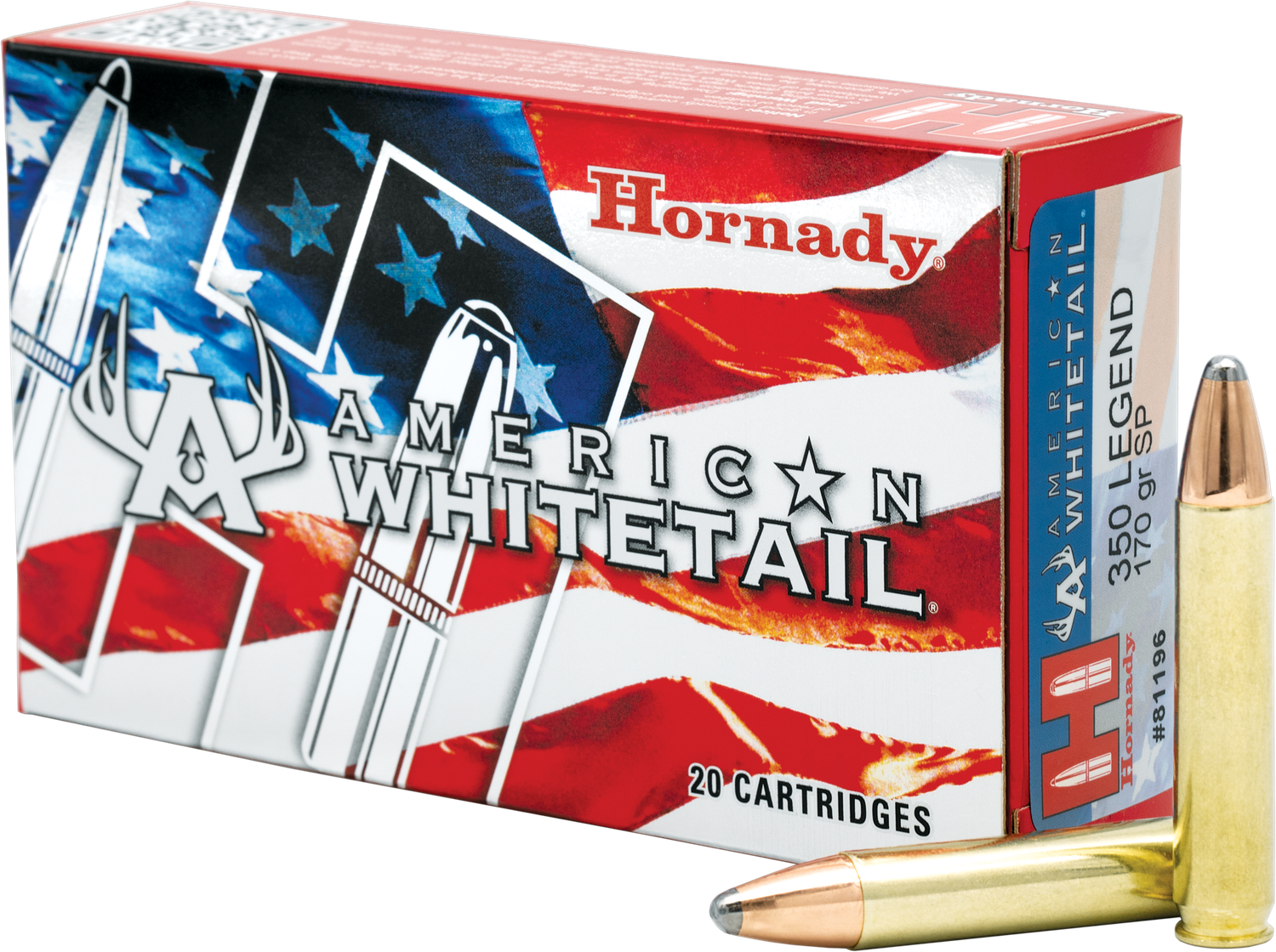 Hornady American Whitetail Rifle Ammunition 81196, 350 Legend, Interlock, 170 GR, 20 Rd/bx