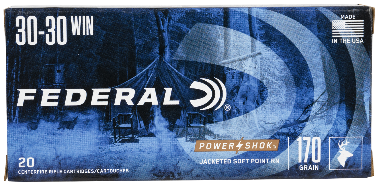 Federal Premium Power Shok Rifle Ammunition 3030B, 30-30 Winchester, Soft Point (SP), 170 GR, 2200 fps, 20 Rd/bx