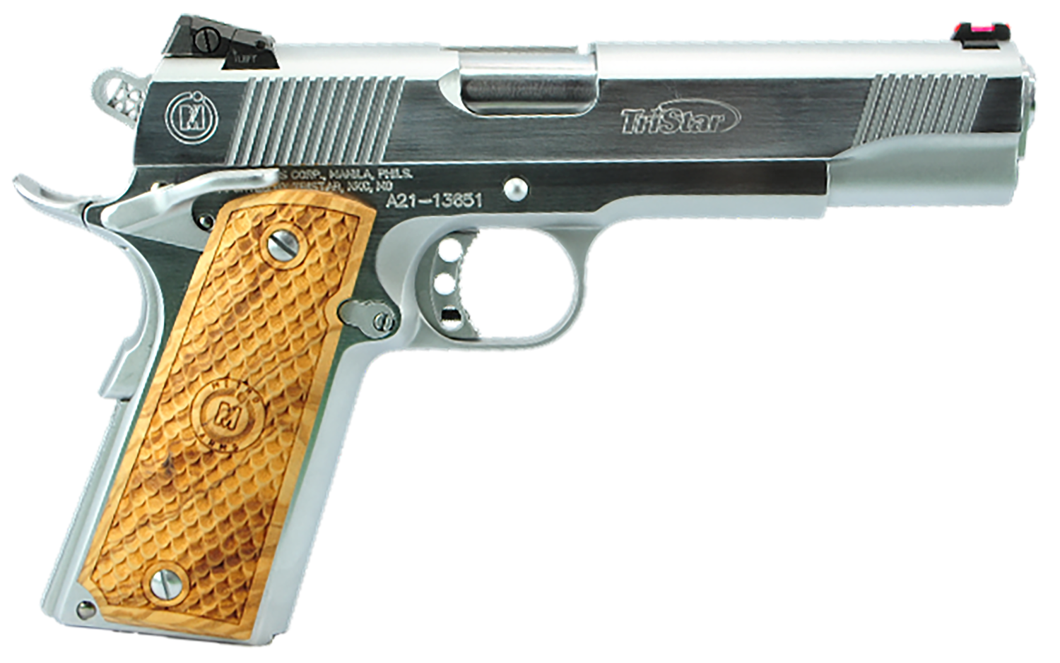 Tri-Star American Classic Trophy 1911 Pistol 85635, 45 ACP, 5in, Wood Grips, Chrome Finish, 8 Rds