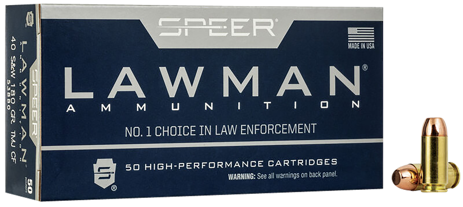 Speer Lawman Handgun Ammunition 53880, 40 S&W, Total Metal Jacket (TMJ), 180 GR, 1000 fps, 50 Rd/Bx