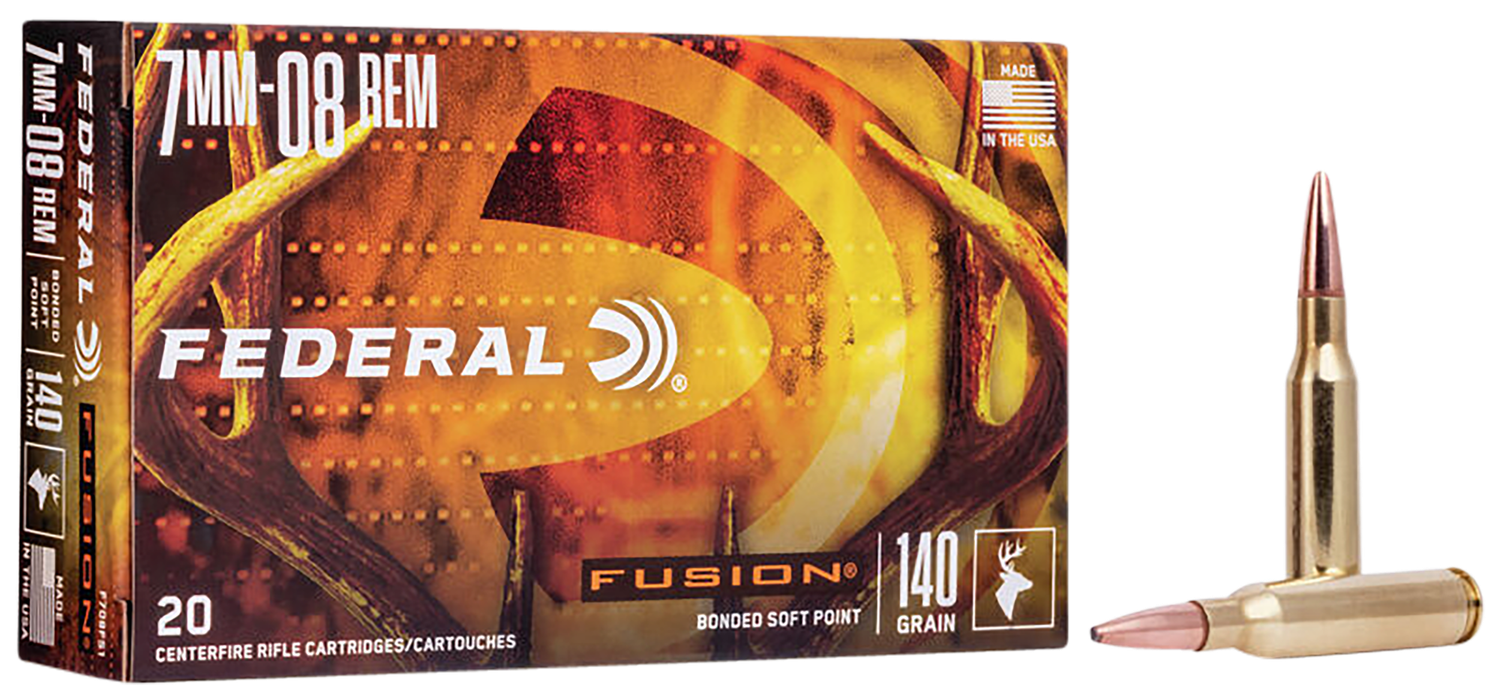 Federal Fusion Rifle Ammunition F708FS1, 7 mm-08 Remington, Fusion Ammunition, 140 GR, 2850 fps, 20 Rd/bx