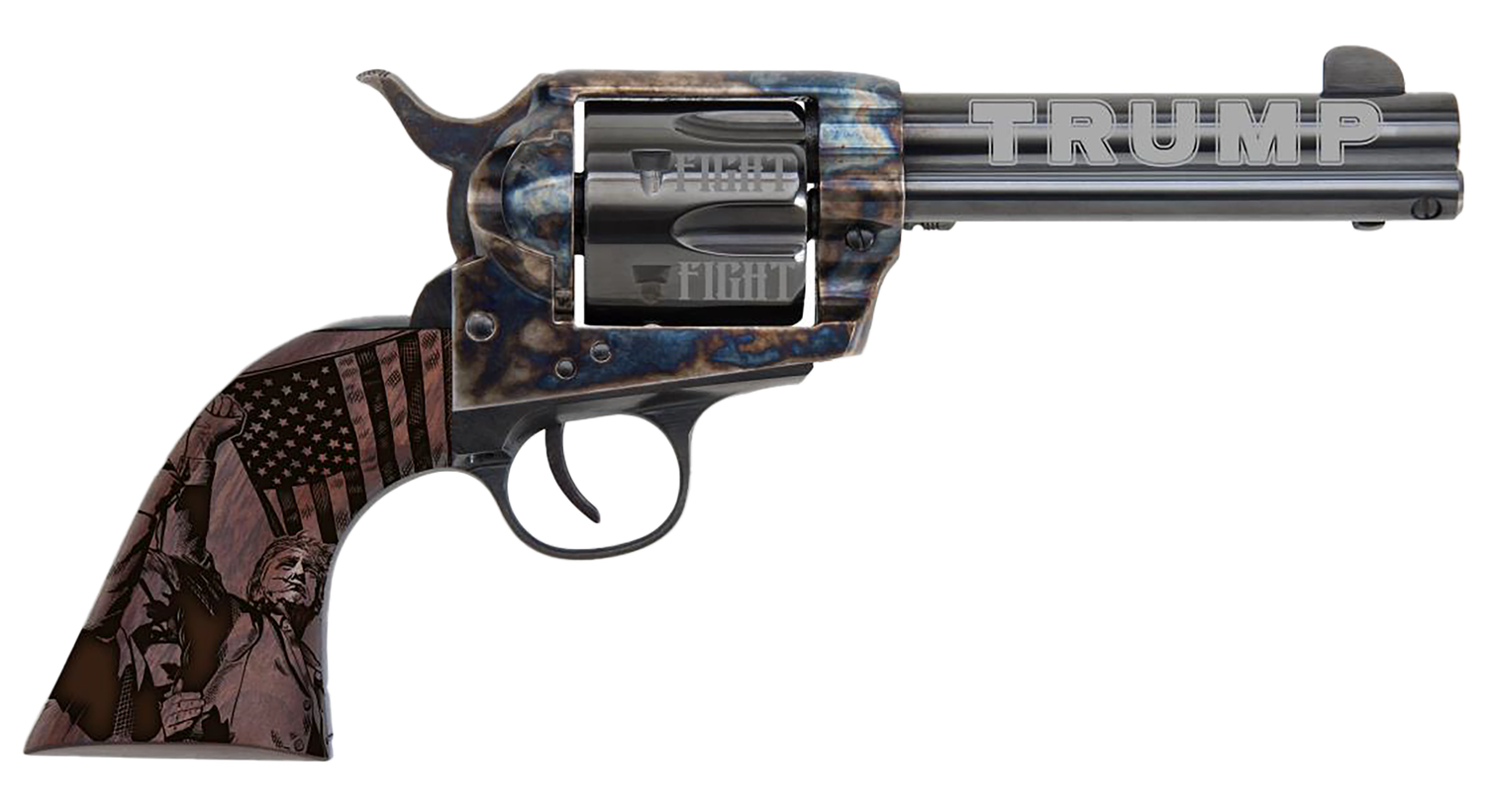 Traditions 1873 Trump-Fight Revolver SAT73002FT, 45 Long Colt, 4.75", Walnut w/Trump Design Grips, Color Case Hardened Finish, 6 Rds