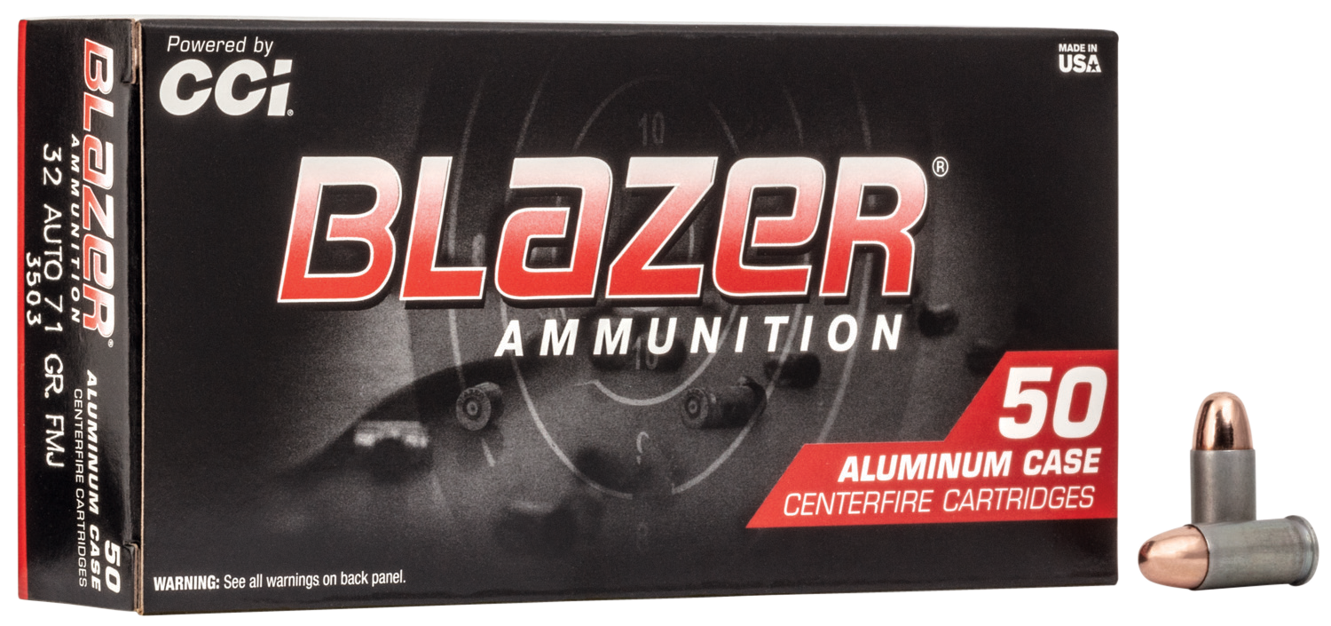 CCI Blazer Handgun Ammunition 3503, 32 ACP, Full Metal Jacket (FMJ), 71 GR, 900 fps, 50 Rd/bx