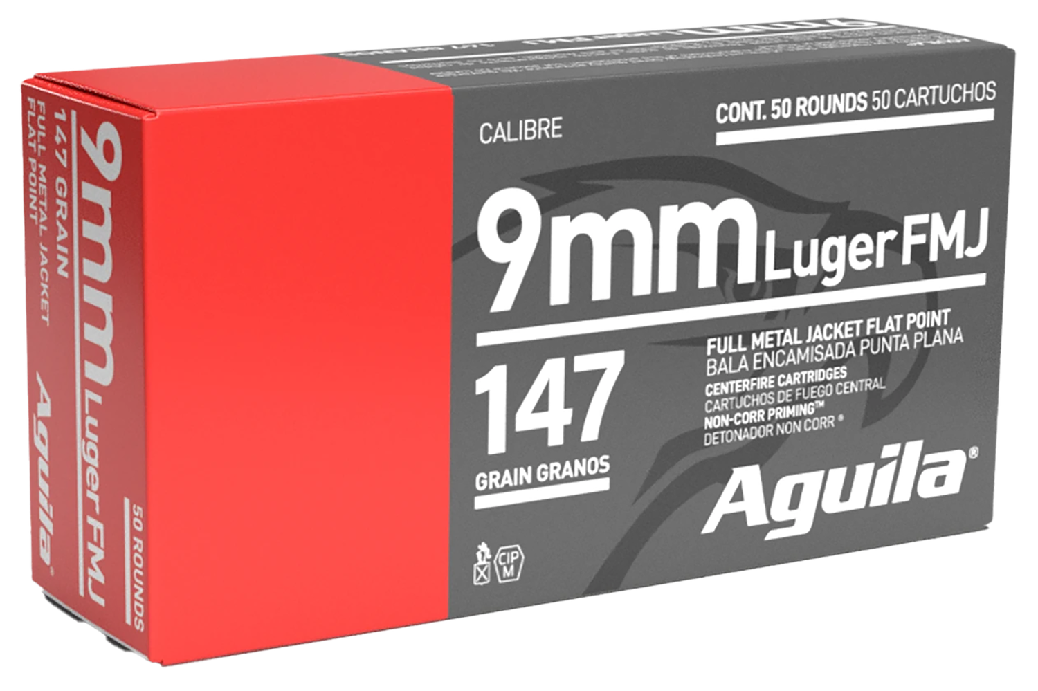 Aguila Pistol Ammunition 1E097719, 9mm Luger, Full Metal Jacket Flat Point, 147 GR, 950 fps, 50 Rd/Bx