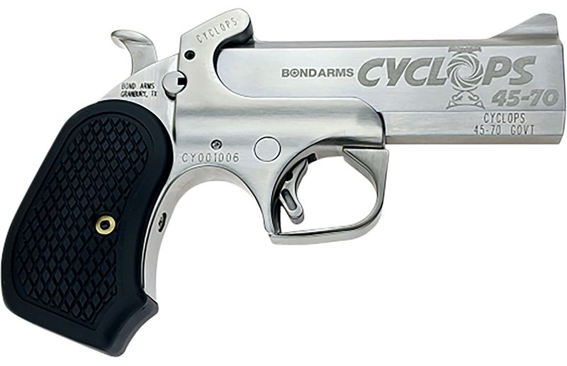 Bond Cyclops Big Bore Pistol BACYP, 45-70 Gov, 4.25in, Black Extended B6 Resin Grips, Matte Stainless Finish, 1 Rd