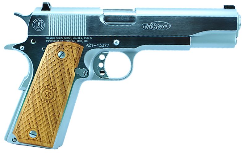 Tri-Star American Classic Government 1911 Pistol 85605, 9mm Luger, 5in, Wood Grips, Chrome Finish, 10 Rds