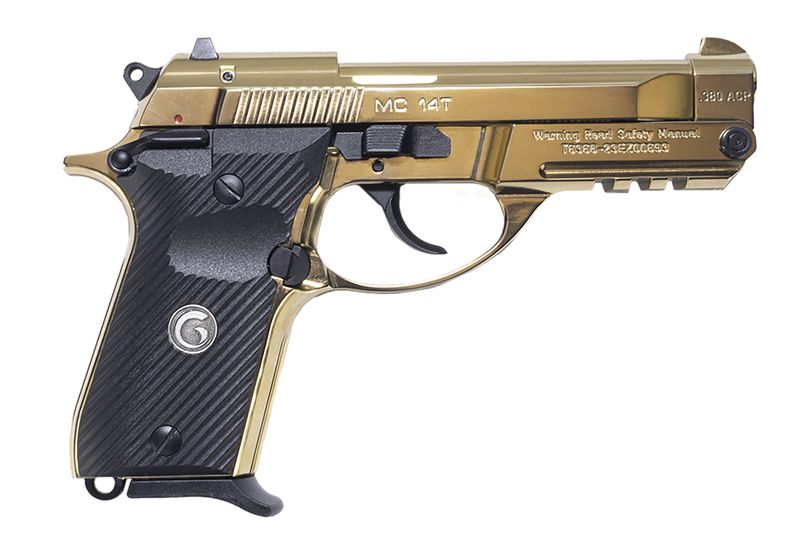 EAA MC 14T Solution Pistol 390870, 380 ACP, 4.50in, Black Polymer Grips, Gold Plated Finish, 13 Rds