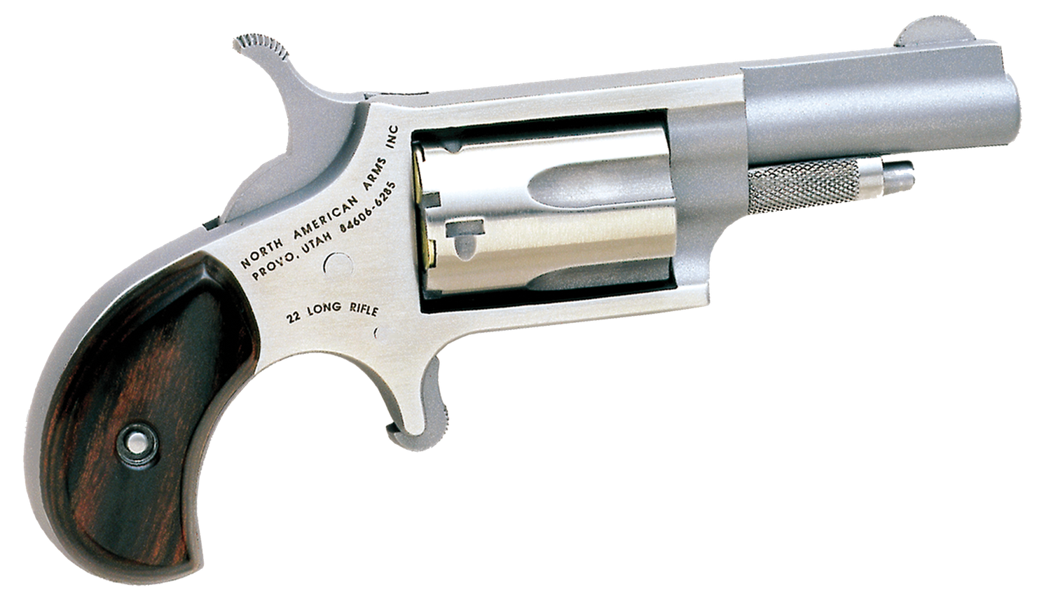 North American Mini-Revolver 22LLR, 22 Long Rifle, 1 5/8", Rosewood Grip, Stainless Finish, 5 Rd