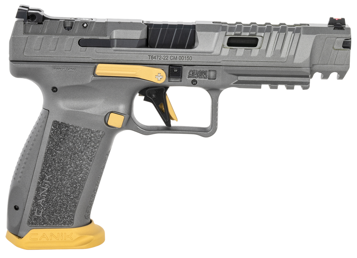 Canik SFX Rival Full Size Pistol HG6610TN, 9mm, 5", Textured Grips, Rival Gray w/Gold Accents, Ported Slide, Optic Ready, 18 Rds