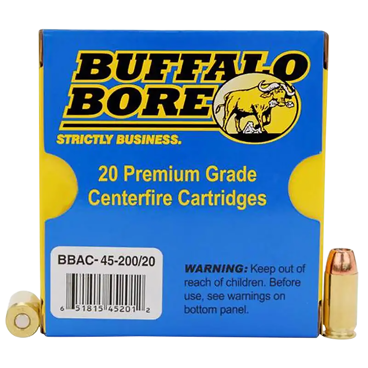 Buffalo Bore Handgun Ammunition 45-200/20, 45 ACP +P, Jacketed Hollow Point (JHP), 200 GR, 1050 fps, 20 Rd/Bx
