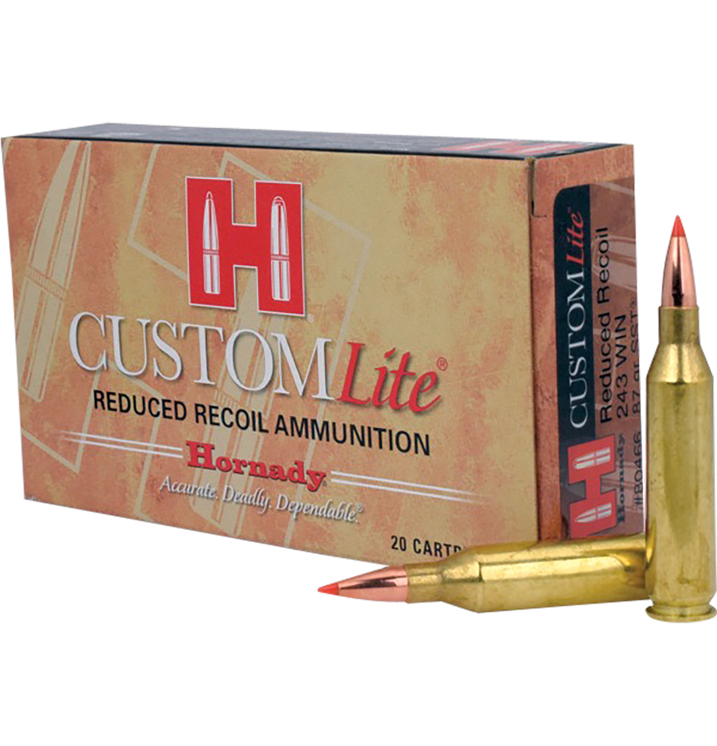 Hornady Custom Lite Rifle Ammunition 80466, 243 Winchester, SST, 87 GR, 20 Rd/bx