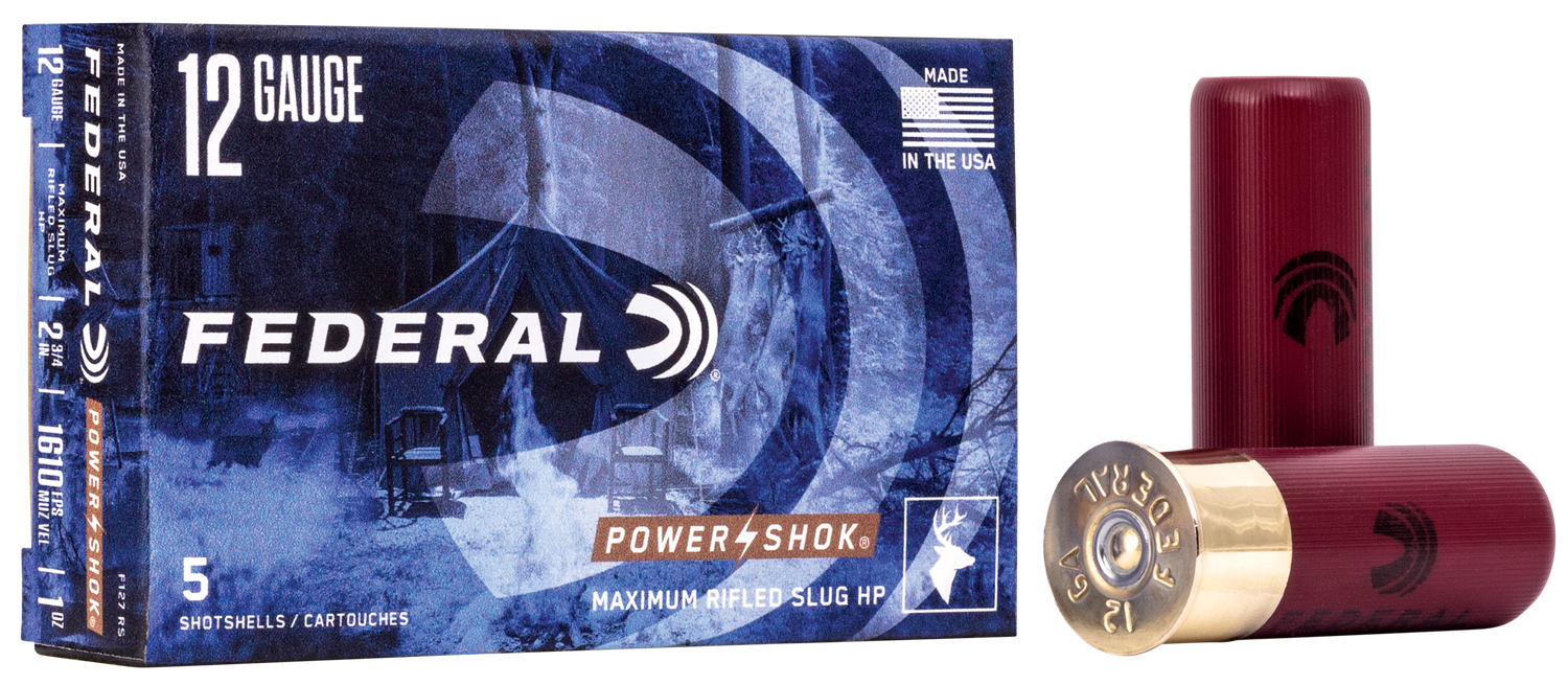 Federal Premium Power Shok F127RS, 12 Gauge, 2-3/4", 1 oz, 1610 fps, Lead Rifle Slug, 5 Rd/bx