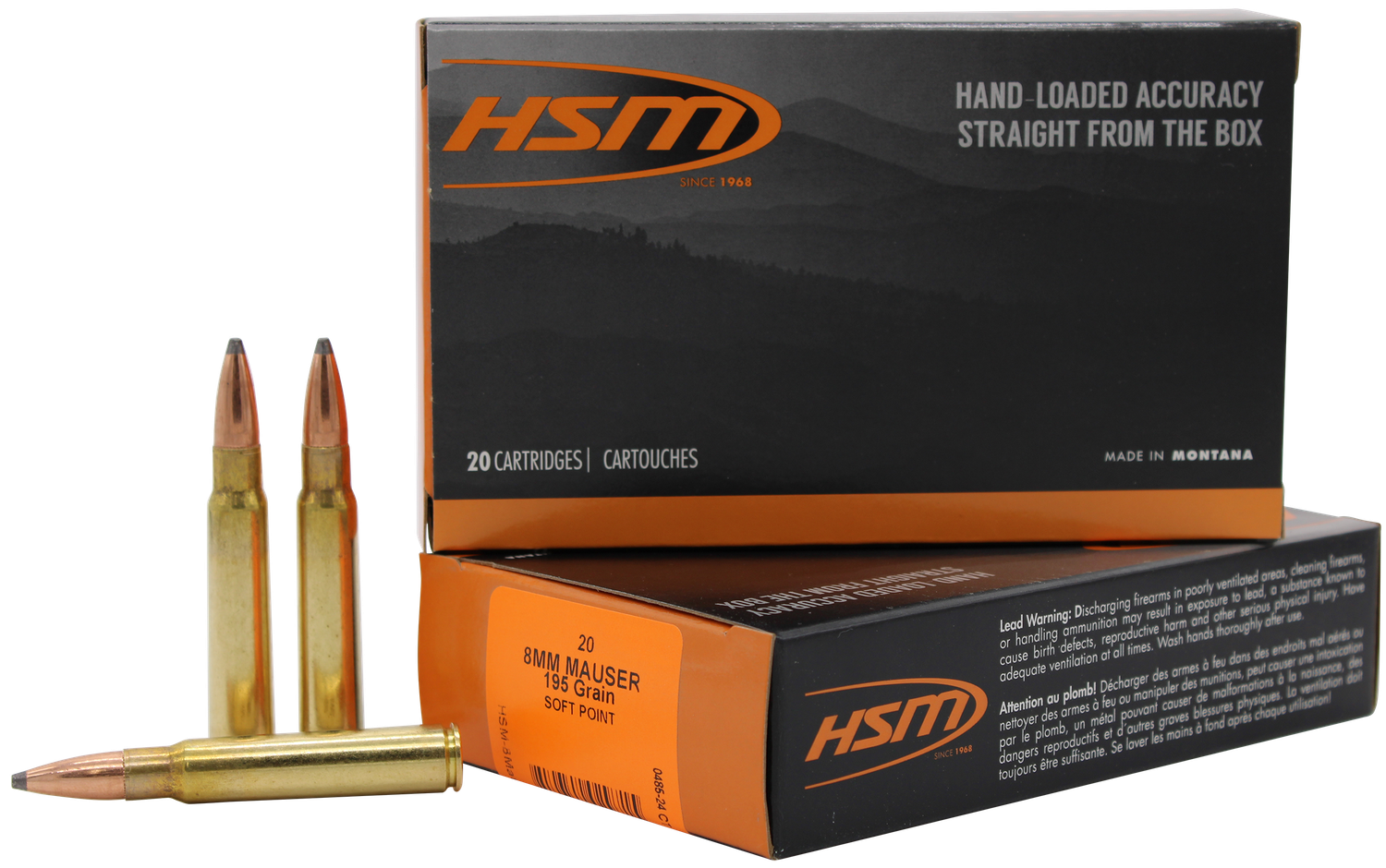 HSM Rifle Ammunition 8MAUSER5N, 8mm Mauser, Soft Point, 195 gr, 20 Rd/Bx