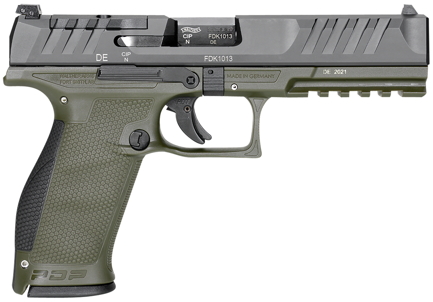 Walther PDP Optic Ready Pistol 2858363, 9mm Luger, 4.50", Duty Textured Polymer Grips, Green Finish, 18 Rds