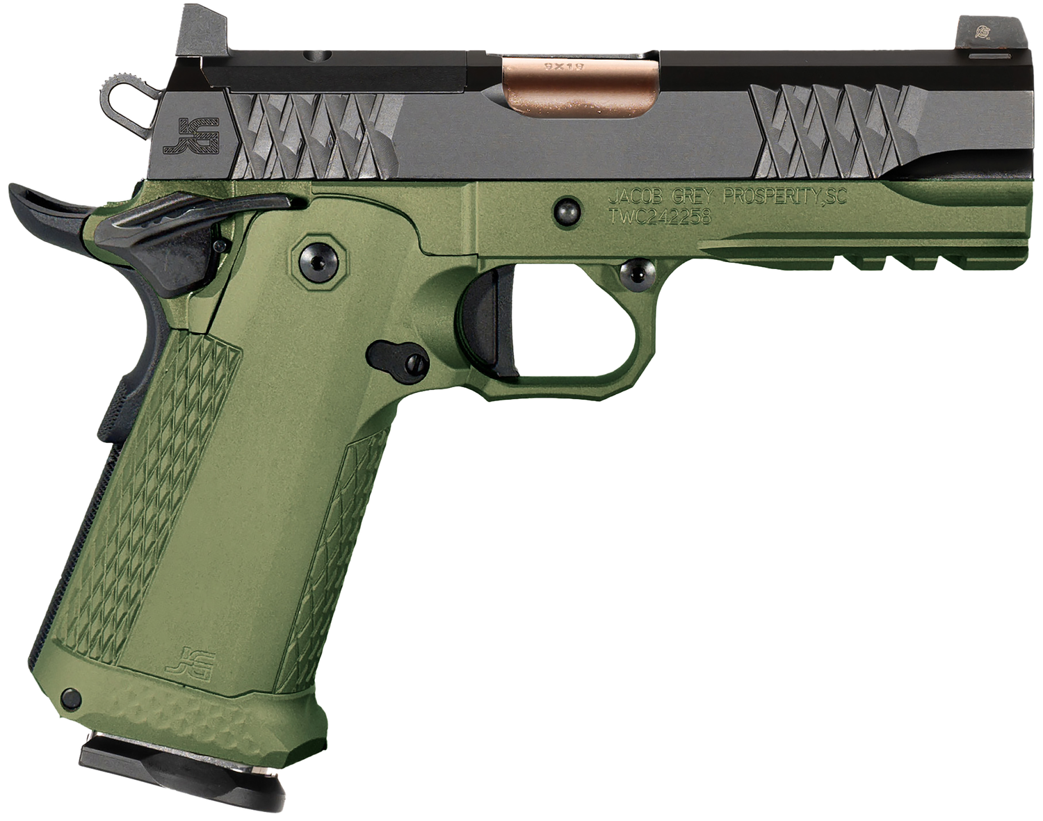 Jacob Grey TWC9 Optic Ready Pistol TWC9EDG, 9mm Luger, 4.25in, Duty Green Finish, 17 Rds