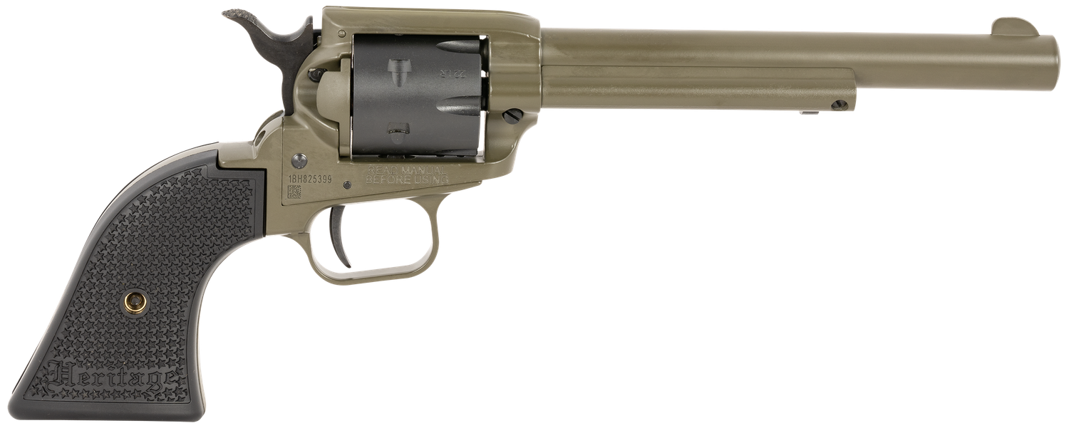 Heritage Rough Rider Revolver RR22T6, 22 LR, 5.56", Black Star Polymer Grips, OD Green Cerakote Finish
