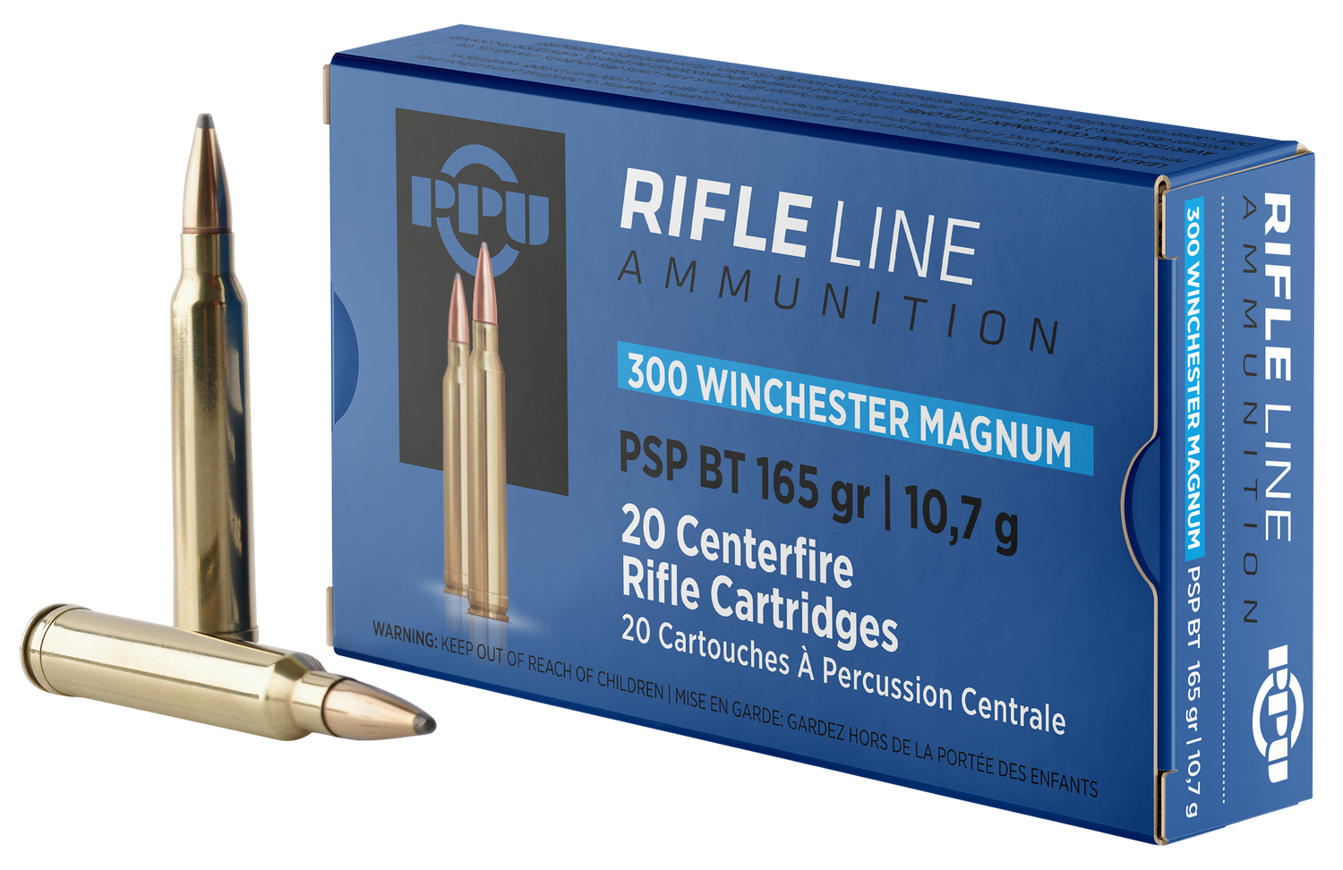 Prvi Partizan Rifle Ammunition PP3002, 300 Win Mag, Soft Point Boat Tail, 165 gr, 3050 fps, 20 Rd/Bx