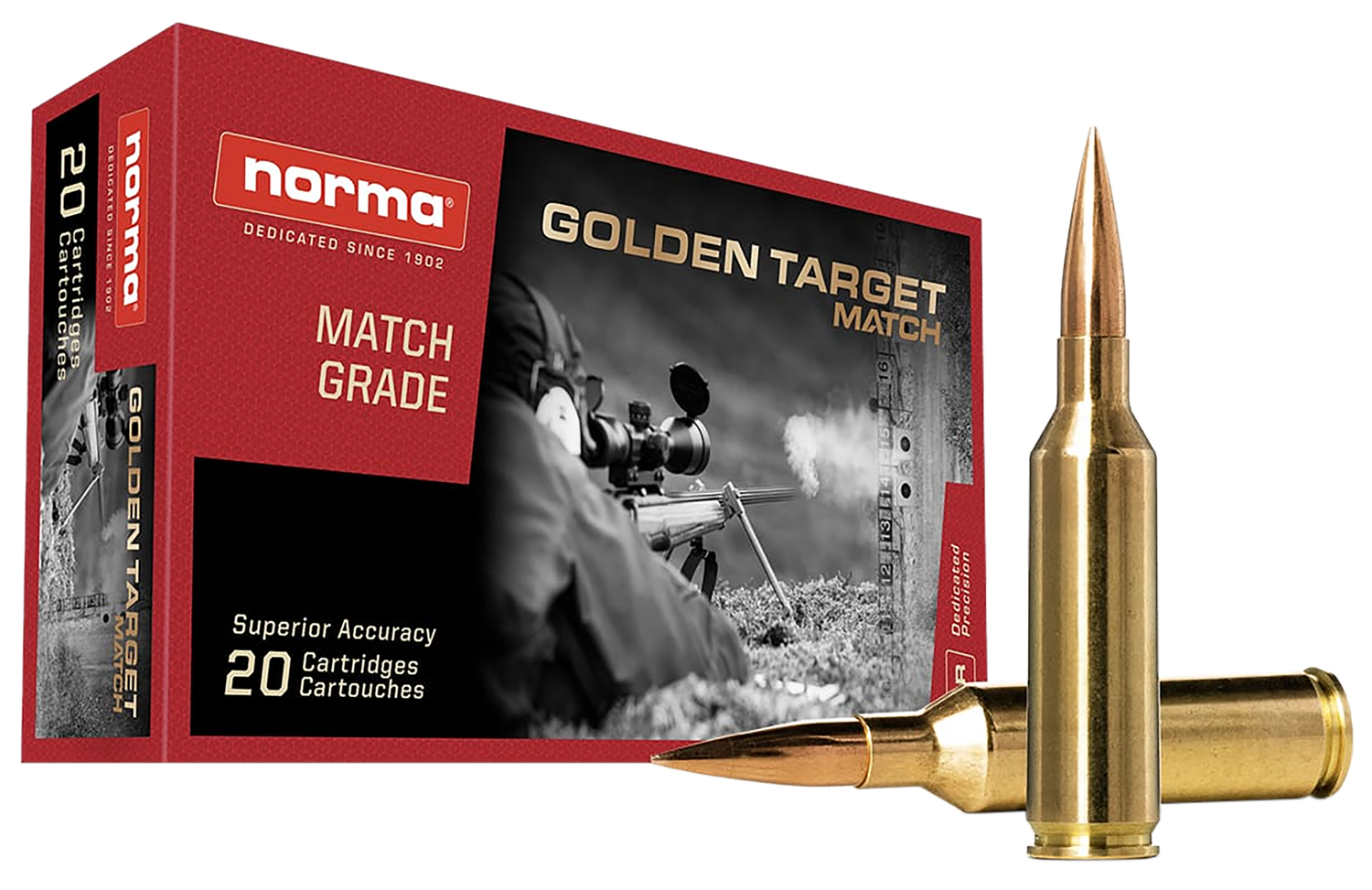 Norma Golden Target Match Rifle Ammunition 10166462, 6.5 PRC, Hollow Point Boat Tail, 143 gr, 2831 fps, 20 Rd/Bx