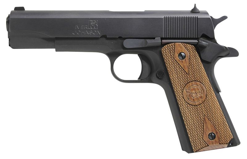 Iver Johnson 1911 A1 Pistol 1911A1938, 38 Super, 5in, Double Diamond Checkered Walnut Grips, Matte Blued Finish, 9 Rds