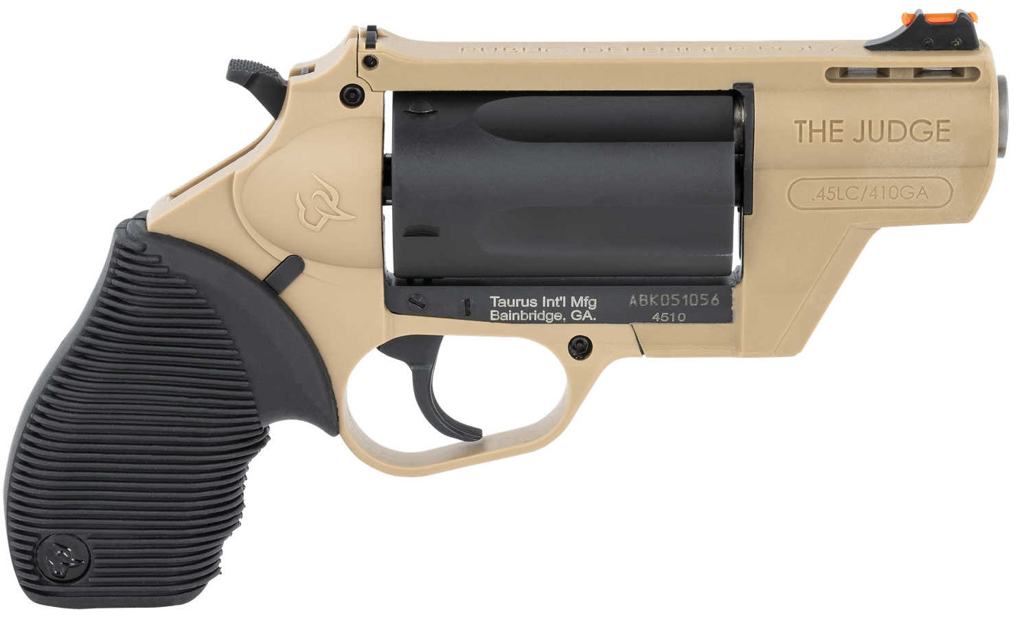 Taurus Judge Public Defender Revolver 2441021FDE, 410 Guage / 45 Long Colt, 2.5", Ribber Grip, FDE Finish, 5 Rd