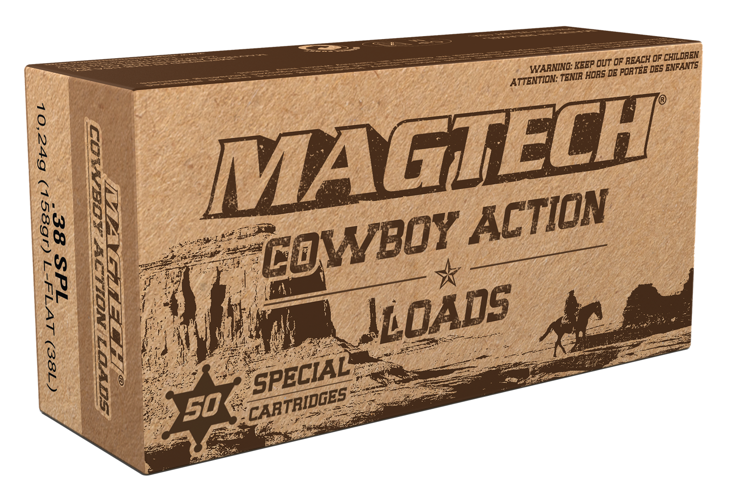 Magtech Sport Cowboy Action Cartridges 38L, 38 Special, Lead Flat Nose (FN), 158 GR, 800 fps, 50 Rd/bx