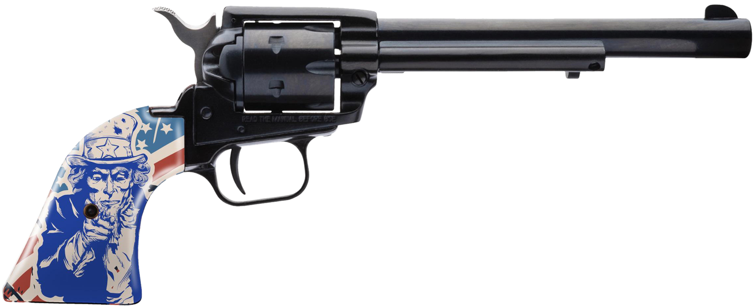Heritage Rough Rider Revolver RR22B6US09, 22 LR, 6.50", Ivory w/Red/Blue Uncle Sam Grips, Black Oxide Finish, 6 Rds