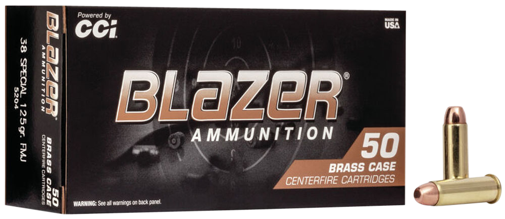 CCI Blazer Brass Handgun Ammunition 5204, 38 Special, Full Metal Jacket (FMJ), 125 GR, 865 fps, 50 Rd/bx
