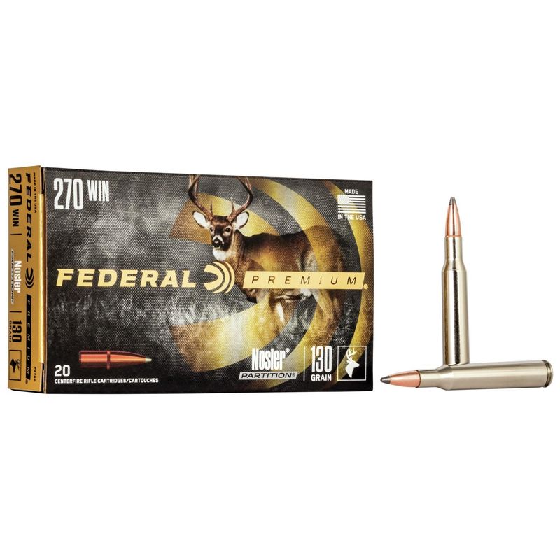 Federal Premium Vital-Shok Rifle Ammunition P270P, 270 Winchester, Nosler Partition, 130 GR, 3060 fps, 20 Rd/bx