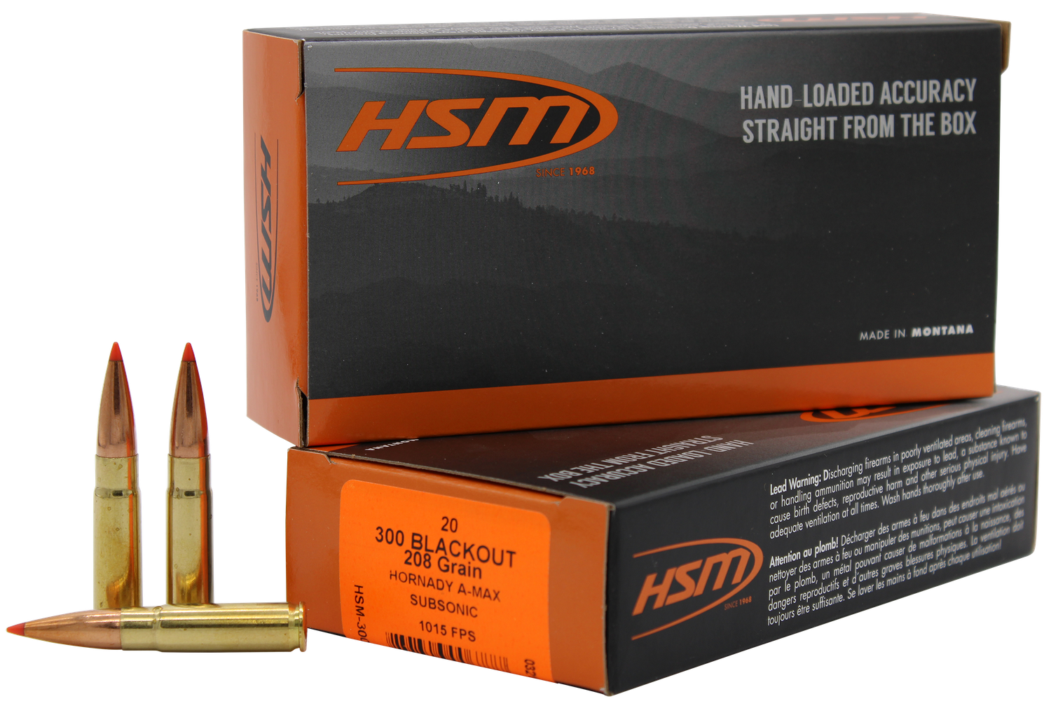 HSM Match Rifle Ammunition 300BLK1N, 300 Blackout, A-Max, 208 gr, 1015 fps, 20 Rd/Bx