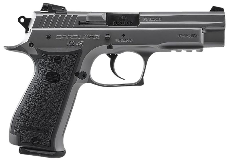 SAR USA K2 Pistol K245ST10, 45 ACP, 4.70in, Serrated Slide & Black Polymer Grips, Stainless Steel Finish, 10 Rds