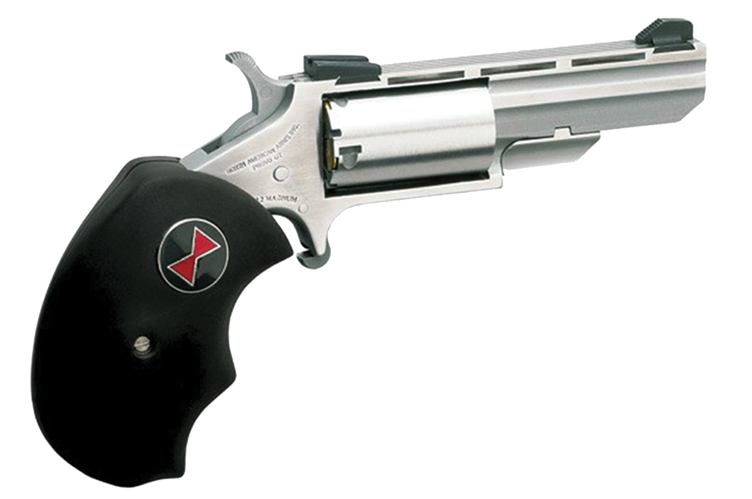 North American Black Widow Revolver BWM, 22 Magnum (WMR), 2", Black Rubber Grip, Stainless Finish, 5 Rd, Fixed Sights