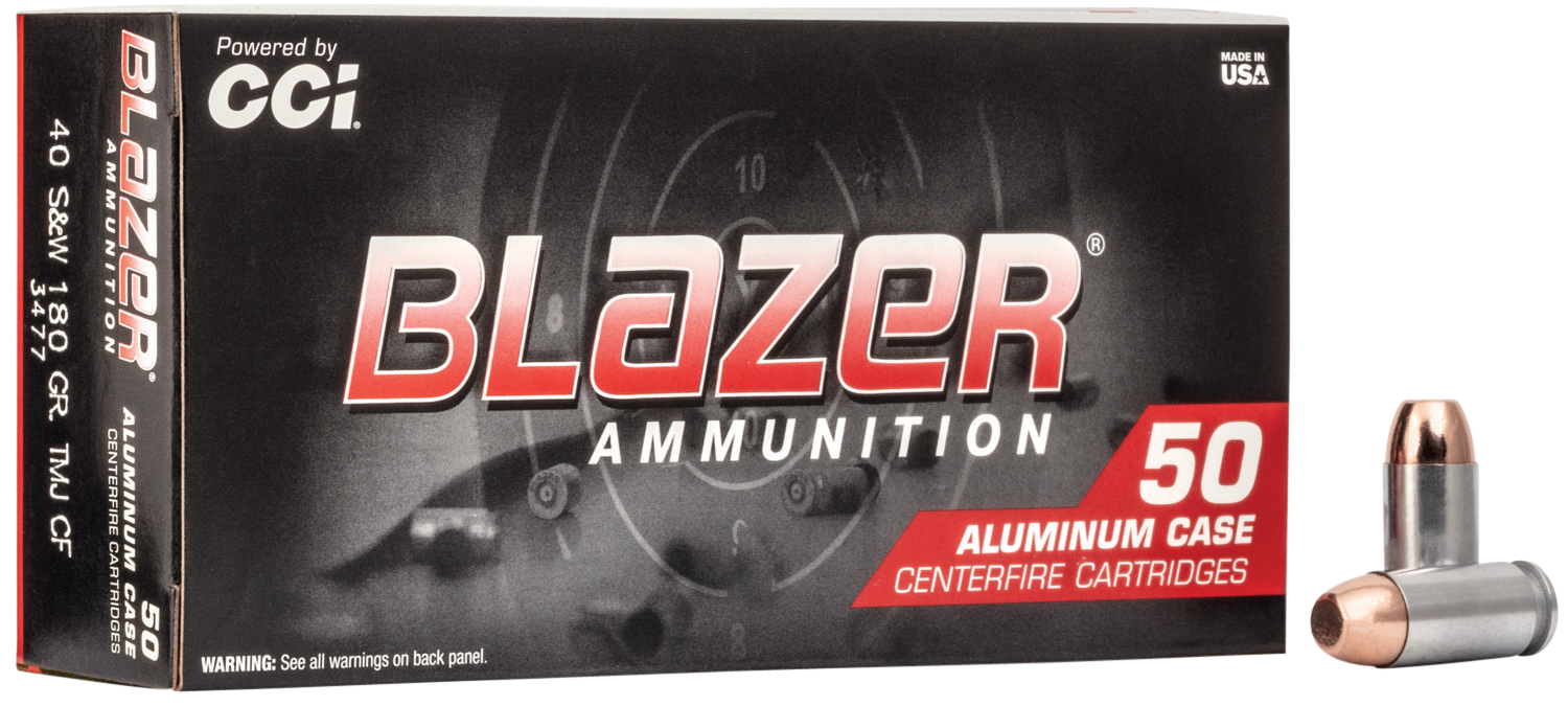 CCI Blazer Handgun Ammunition 3477, 40 S&W, Total Metal Jacket, 180 GR, 1000 fps, 50 Rd/Bx