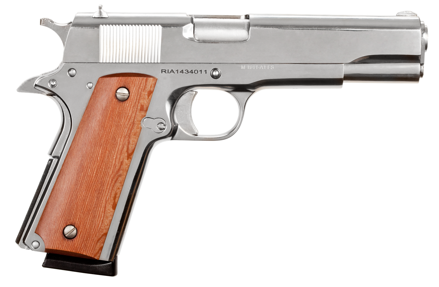 Rock Island Armory Standard GI 1911 Pistol 51433, 45 ACP, 5 in, Wood Grips, Polished Nickel Finish, 8 Rd