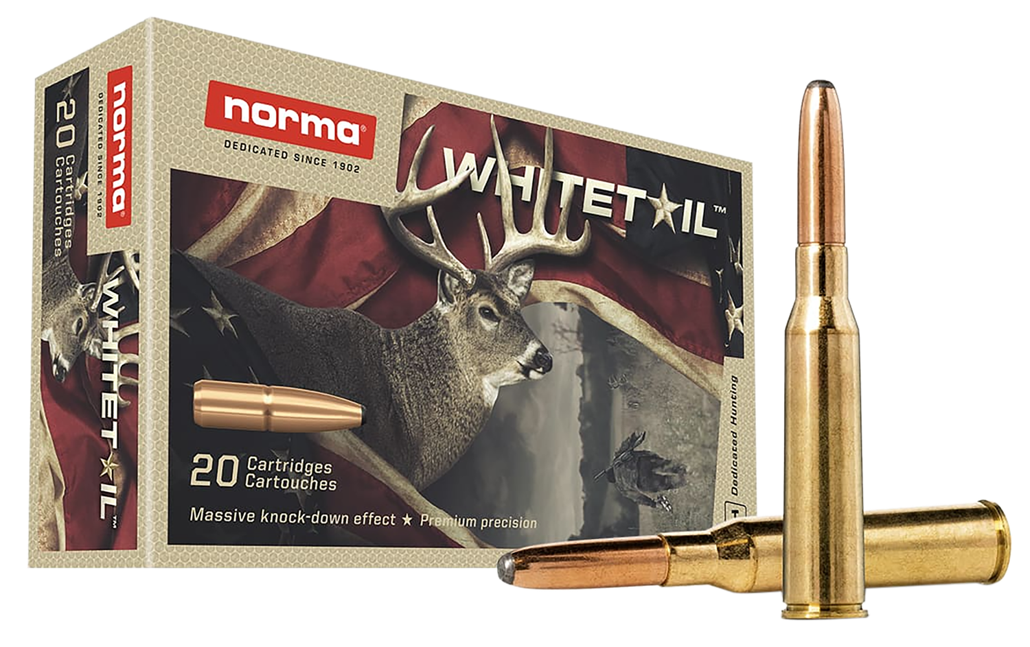 Norma Whitetail Rifle Ammunition 20177292, 7.7 Jap, Soft Point, 174 gr, 20 Rd/Bx