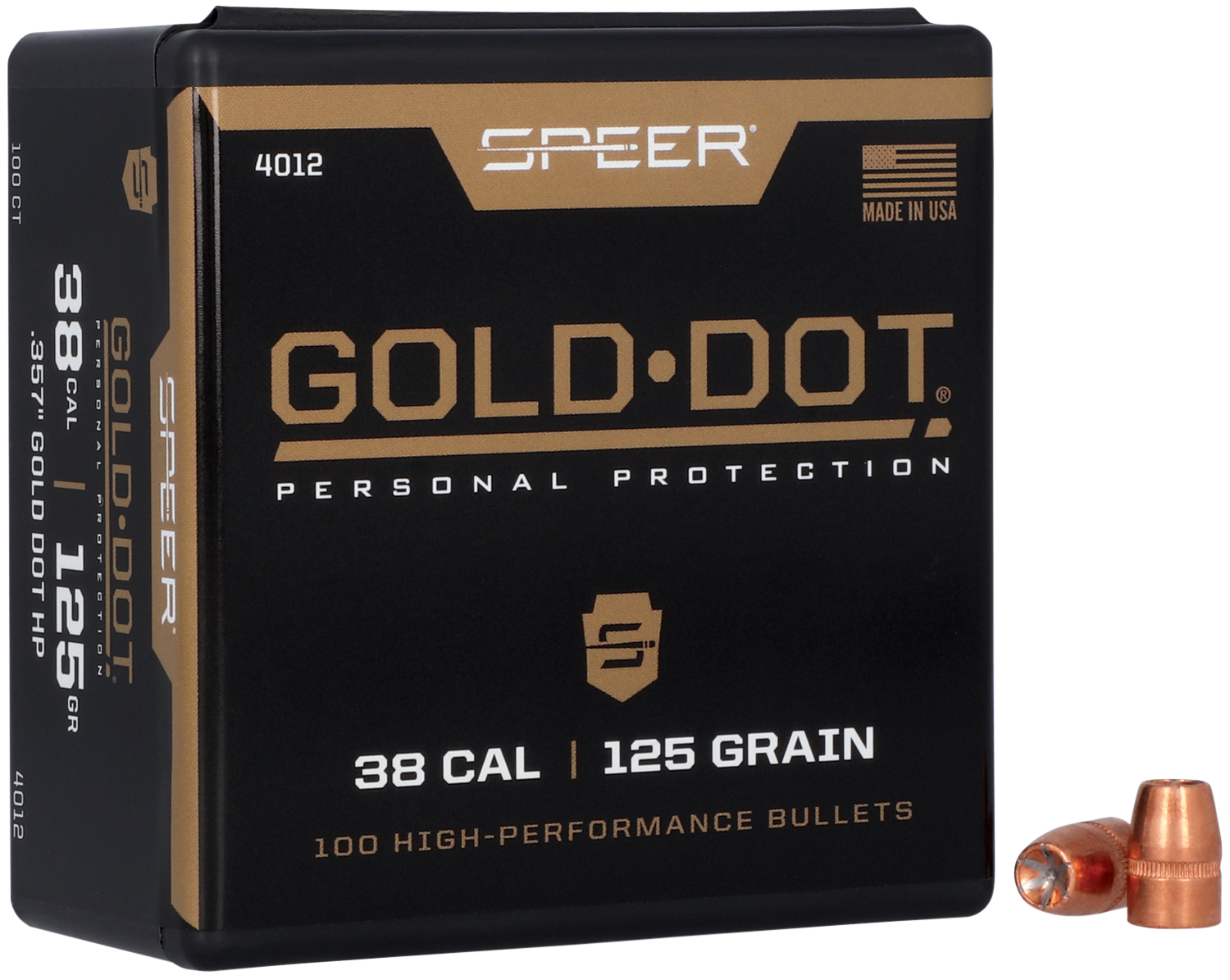 Speer 38 Caliber 125 Grain Gold Dot Hollow Point 100/Box (4012), Not Loaded