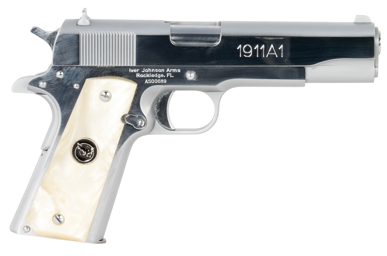 Iver Johnson 1911A1 Pistol 1911A138CHRWP, 38 Super, 5in, Pearl Grips, 8 Rds