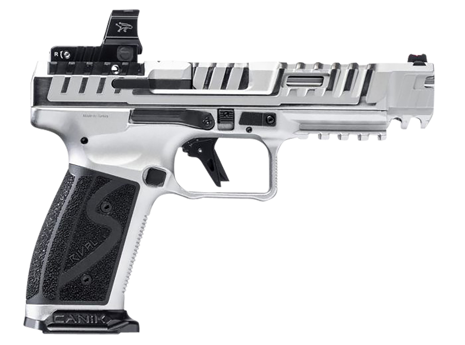 Canik SFX Rival-S Full Size Pistol HG7607CN, 9mm, 5", Textured Grips, Chrome Finish, Steel Frame, w/MeCanik M02 Optic, Ported Steel Slide, 18 Rds